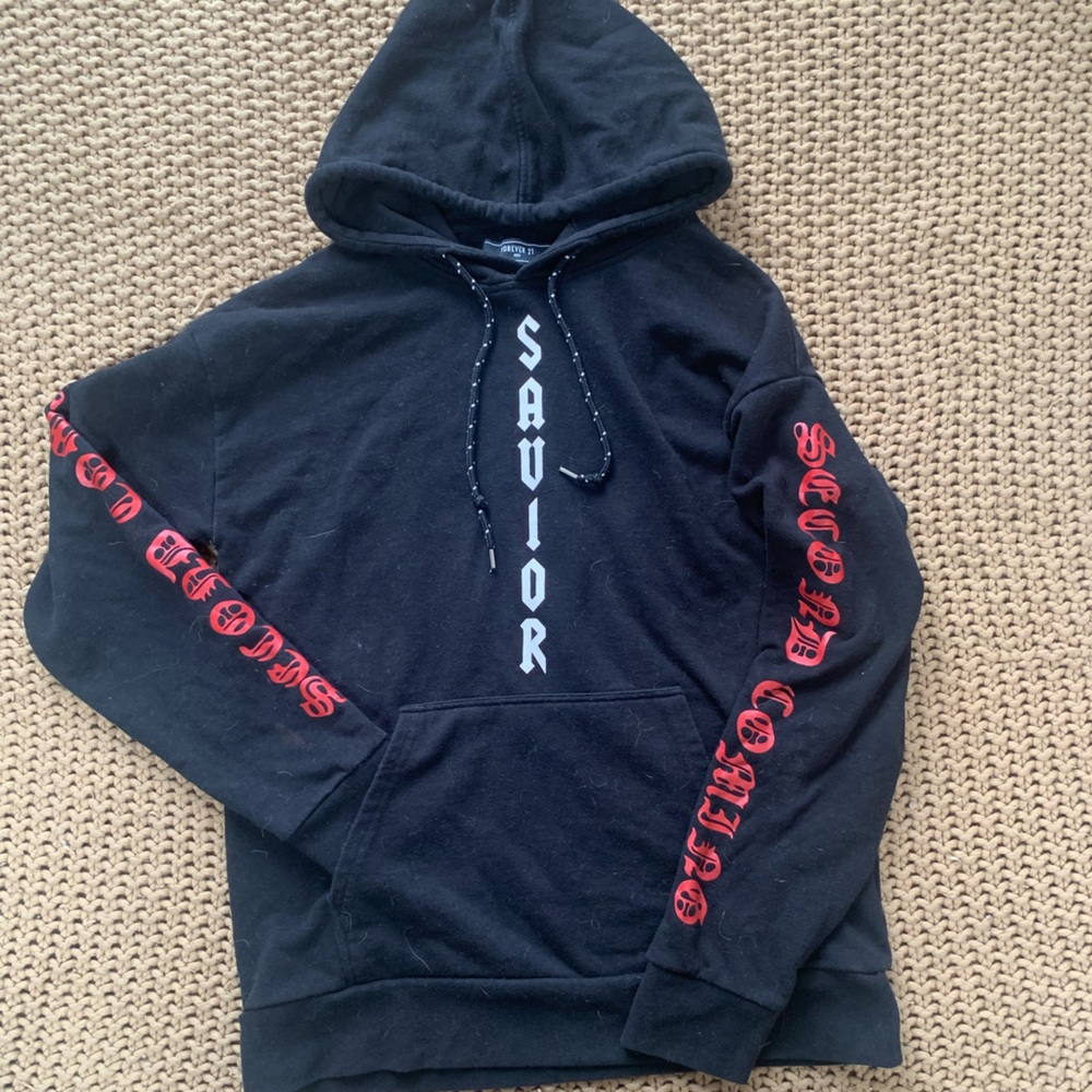 Forever 21 Black Hoodie with Red Lettering